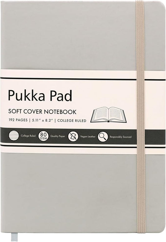 Pukka Pad Soft Cover A5 Notebook – Vegan Leather Journal with 192 Pages, 96 Sheets of 80GSM Ivory Paper, College Ruled without Margins – 5.8 x 8.2in, Oatmeal
