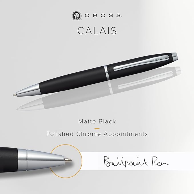 Cross Calais Refillable Twist-Action Plastic Ballpoint Pen with Chrome Appointments, Medium Ballpoint, includes Premium Gift Box and Black Cartridge, 1 Pack, Black