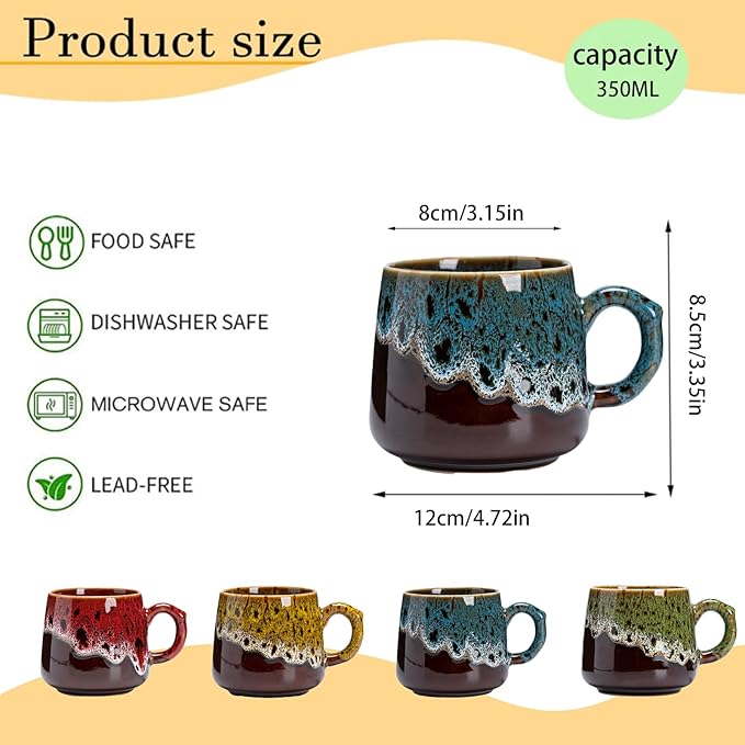 12oz Cool Unique Mugs, Handmade Ceramic Coffee Mug, Great Gift for Men Women, Microwave & Dishwasher Safe Stoneware Pottery Tea Mug for Home Office(Blue)