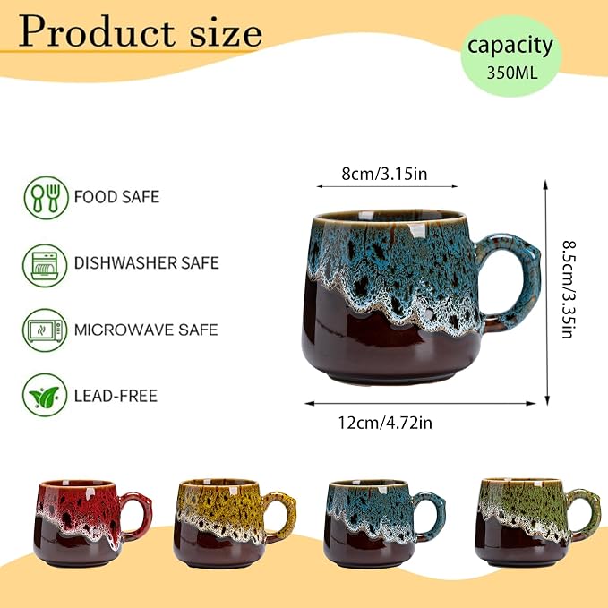 Novelty Unique Coffee Mugs & Large Tea Mug, Handmade Handcrafted Look Ceramic Cup for Family Friends, Microwave & Dishwasher Safe (Blue, 12, ounces)