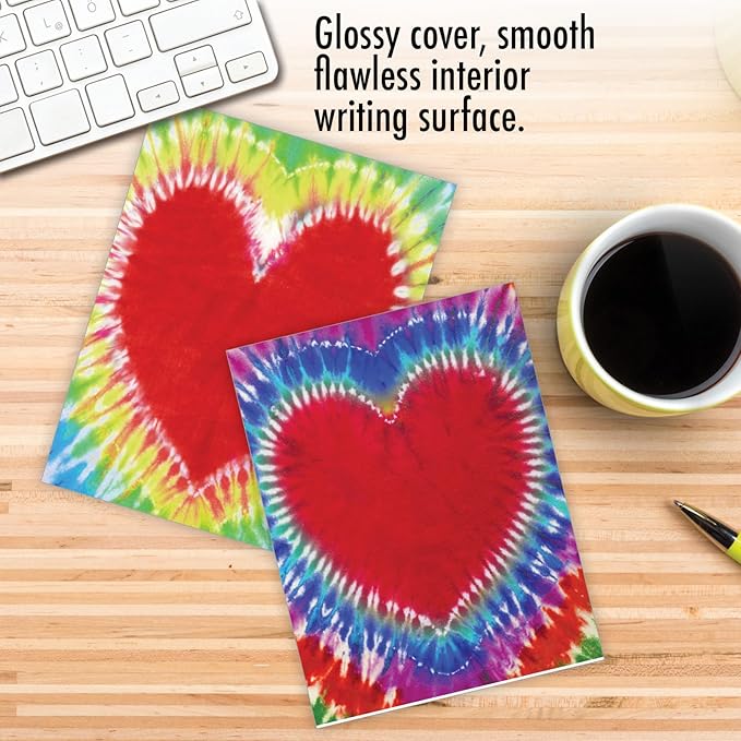 The Best Card Company - 20 Cute Boxed Cards (4 x 5.12 Inch) - Assorted Blank Set (10 Designs, 2 Each) - Tie-Dye Hearts AM9162OCB-B2x10