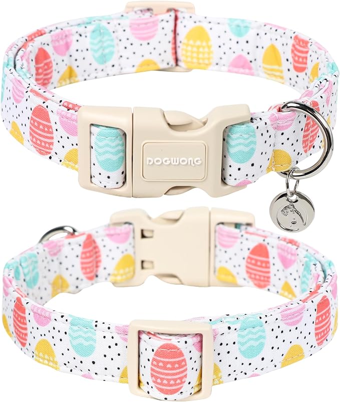 DOGWONG Easter Dog Collar, Colorful Egg Dog Collar Soft Durable Adjustable Costume Cute Easter Puppy Collar for Small Medium Large Dog