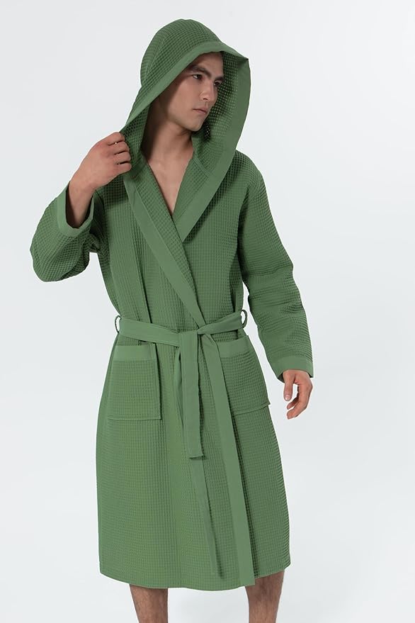SEYANTE Turkish Cotton Waffle Robe for Men – Organic GOTS Certified Spa Bathrobe, Lightweight Kimono, Soft Cotton Bathrobe