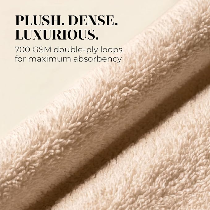 4 Pack Organic Cotton Bath Towels, 700 GSM Plush Long-Staple Set, Soft Absorbent Quick-Dry Large Shower Towels for Bathroom, GOTS & Oeko-TEX Certified Hotel Linens, 30x58 in – Beige