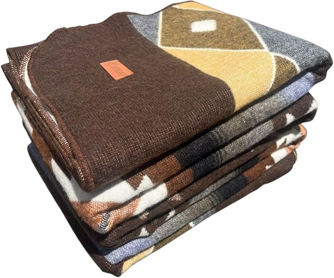 Alpaca Wool Blanket, Throw Size 78 x 47, Reversible 2 in 1, Thick and Ultra Soft, Hypoallergenic, Non-Itchy, Handmade in Ecuador. Premium Alpaca Wool Thtow Blanket for Cozy Comfort. (Brown Coffee)