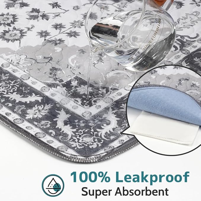Washable Pee Pads for Dogs, 2 Pack Reusable Puppy Training Pads 24"x18" Super Absorbent Waterproof Dog Training Pads, Non-Slip Potty Pads, Whelping Pads Litter Mat Light Grey Medallion