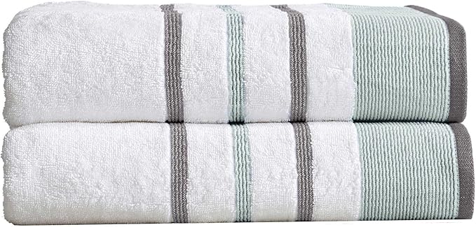 Great Bay Home Decorative Oversized Bath Sheet Set - Cotton 2 Pack 68x35 Extra Large Towels - Durable Towels for Bathroom Decor (Eucalyptus/Grey)