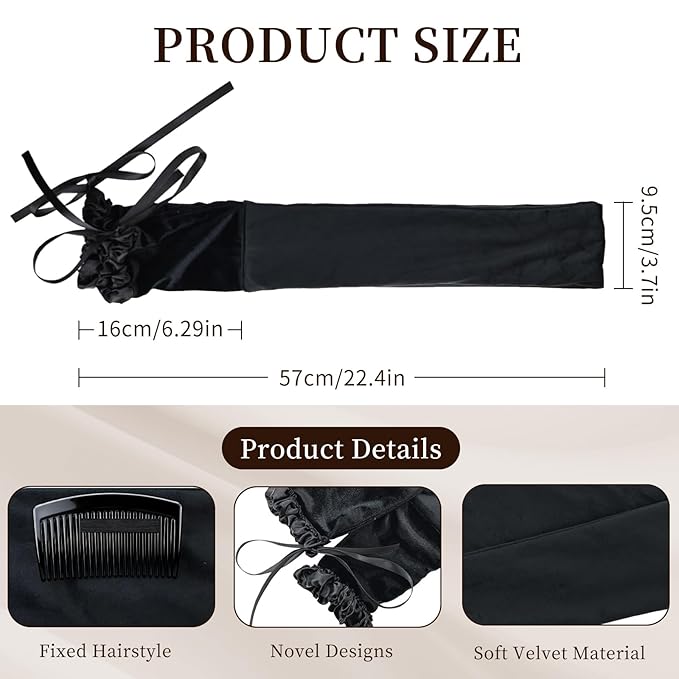 Sleepie tie, Heatless Curling Scrunchie Overnight Blowout, Sleep Hair Tie, Heatless Hair Curler Damage-Free, for Sleeping Soft Rollers for Overnight No-Heat Curls Long Hair To Sleep(Black)