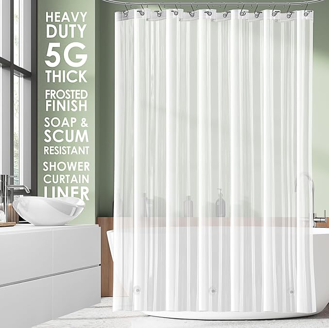 Clara Clark Shower Curtain Liner - Lightweight Vinyl PEVA, 72x72 Frosted, Waterproof Plastic With 3 Magnets, 5G Premium for Bathroom