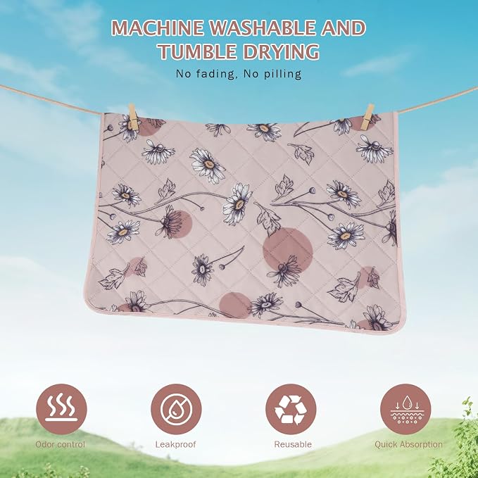 IEUUMLER Washable Pee Pads for Dogs, 2 Pack Non-Slip & Waterproof Pack Whelping Pad, Reusable Washable Puppy Potty Training Pad with Fast Absorbent for Playpen EU007 (Pink Daisy, 34"X36"-2pcs)