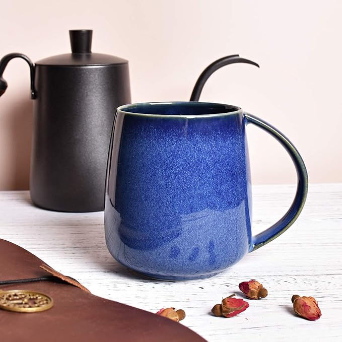 Bosmarlin Ceramic Coffee Mug, Blue Tea Cup for Office and Home, 13 oz, Dishwasher and Microwave Safe, 1 Pack (RoyalBlue(Glossy))