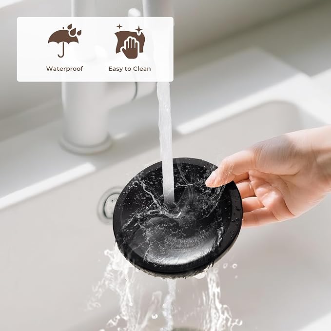 Marble Soap Dish Italy Natural Stone Sponge Holder for Bathroom Tub Shower Kitchen Sink, Handcraft Round Soap Case Organizer Trinket Plate Jewelry Tray Coaster for Home Decor Black (DL007)