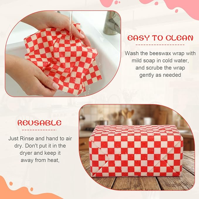 Beeswax Wraps for Food 14x52" Beeswax Food Wraps Reusable Wax Paper Roll Waxed Paper & Bowl Covers Organic & Sustainable Alternative to Aluminum Foil & Plastic Wrap Honeycomb Classic Checkered