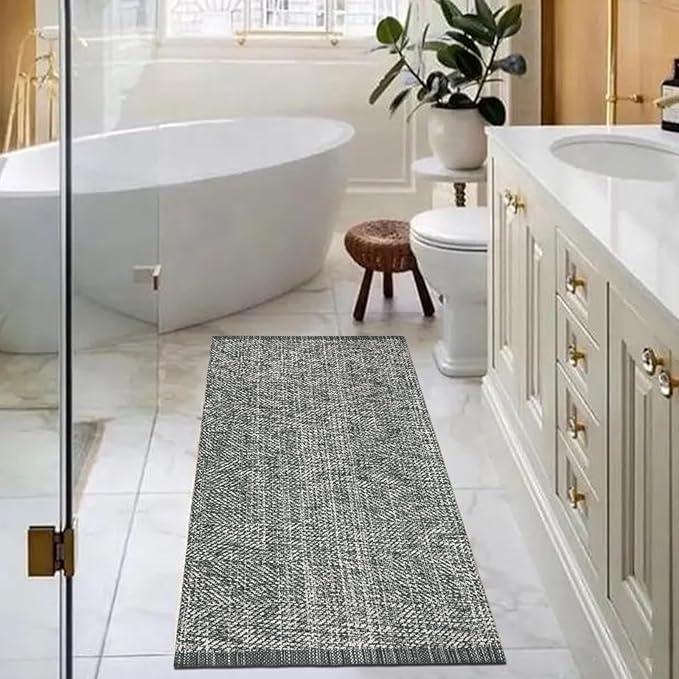 LEEVAN Boho Kitchen Rug 2' x 4.3', Washable Bathroom Runner Rug Grey Reversible Small Hallyway Rug, Farmhouse Front Door Mat Modern Bedroom Carpet for Foyer Laundry Entryway Proch Decor