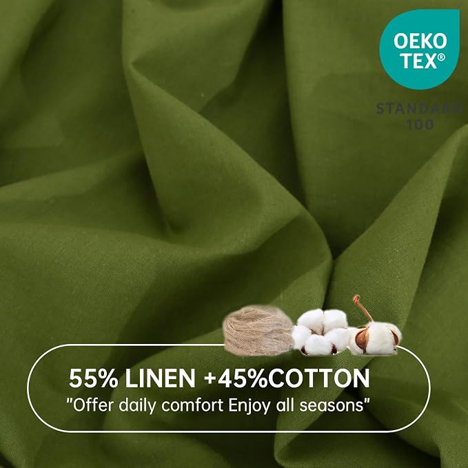 Simple&Opulence Linen Pillowcases 1 Pair Basic Style 55% Euro Linen 45% Cotton Blend Solid Color Flax Shams Set of 2, Standard Queen Size 20"x30", Forest