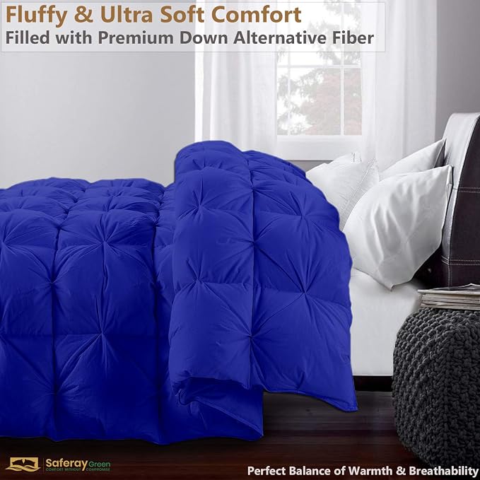 Full Size Down Alternative Comforter 82x86 Inch Royal Blue – 500 GSM Ultra Soft Breathable, Luxury Pintuck Pinch Pleat, All Season Duvet Insert with Corner Tabs, Machine Washable