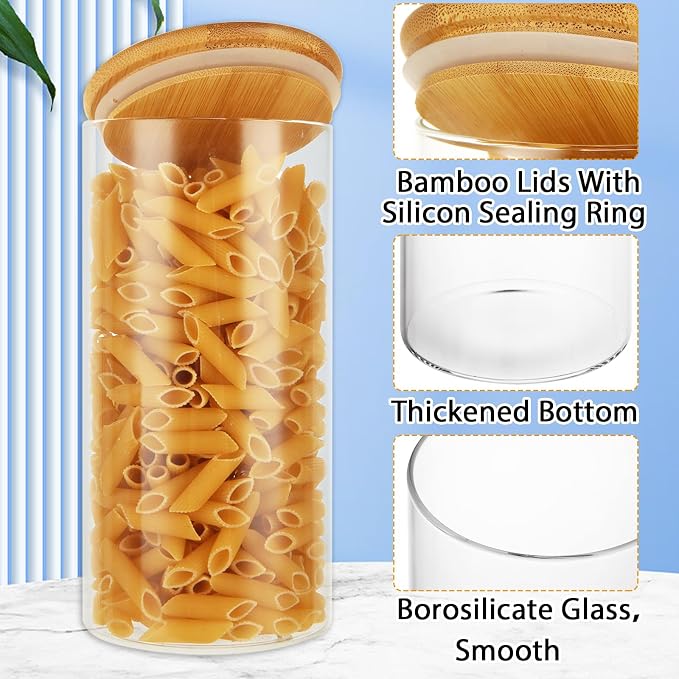 ABuff 3 Pack 44oz Glass Jars with Lids, Round Glass Storage Containers, Clear Food Storage Jars with Airtight Bamboo Lid for Dry Food Cereal Oat Sugar Tea Coffee Beans Sugar