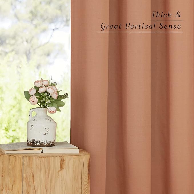 NICETOWN Burnt Orange Linen Curtains 84 inch Length 2 Panels, Rod Pocket & Back Tab Privacy Added Thick Flax Linen Burlap Light Filtering Window Drapes for Bedroom/Living Room, W55 x L84