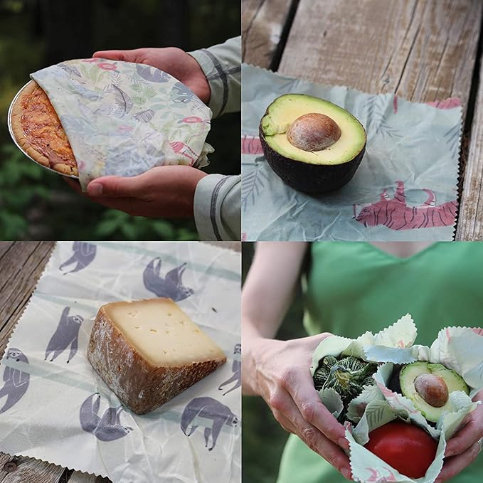5 Pack Reusable Beeswax Organic Food Sandwich Wrapping Paper Covers Set 3S,1M,1L