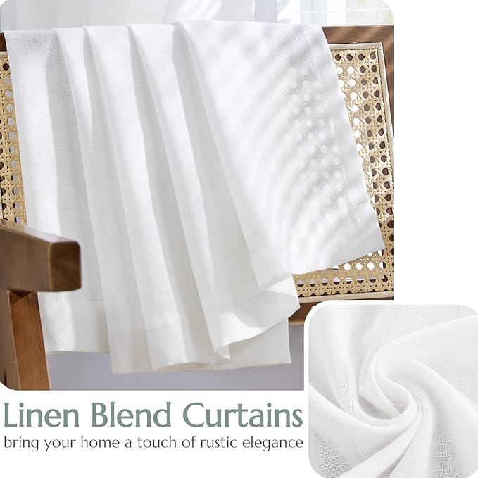 JINCHAN White Linen Curtains with Privacy Lining 108 inch Lined Curtains for Closet Door Living Room Floor to Ceiling Neutral Farmhouse Cottage Core Light Filtering Drapes Rod Pocket Back Tab 2 Panels