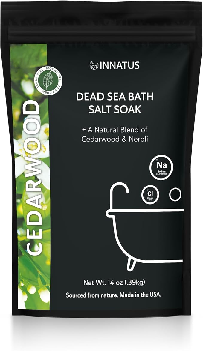 Dead Sea Soothing Bath Salt Soak with 21 Minerals – Relaxing, Detoxifying, and Nourishing for Skin – 14oz, Infused with Essential Oils – Rejuvenate Mind & Body. (Cedarwood)