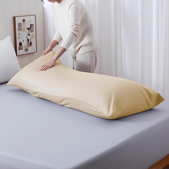 Body Cooling Pillow Case,Viscose Derived from Bamboo Long Pillow Protectors, 400 TC Soft Silky Breathable Summer Body Pillowcases with Zipper Hidden (Body Beige)