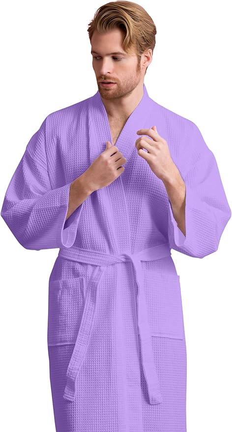 Soft Touch Linen Men's Cotton Waffle Bathrobe, Luxurious & Lightweight, Comfortable & Absorbent, Softness, Fast Dry,