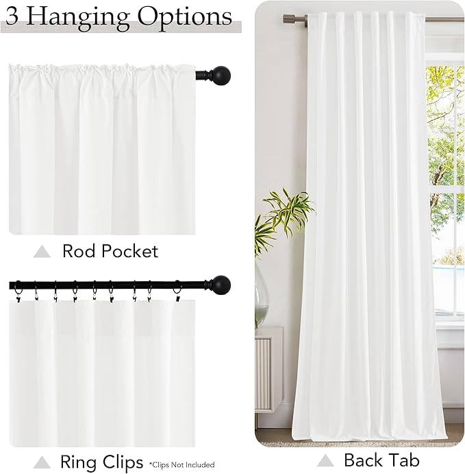 NICETOWN Linen Curtains 84 inch Long 2 Panels Set, 55" Wide White Thick Flax Linen Blend Privacy Window Drapes Rod Pocket & Back Tab with Light Filtering for Bedroom/Living Room, W55 x L84