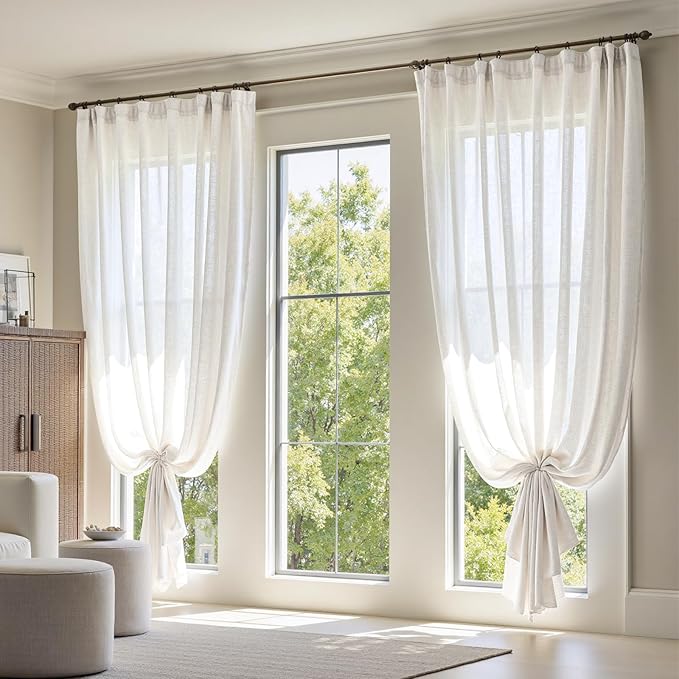 jinchan Extra Wide Sliding Door Curtain 84 Inch Length White Linen Curtains Semi Sheer Drapes for Patio Door Living Room Bedroom Home Office Light Filtering Drapes 100 Inches Wide 1 Panel
