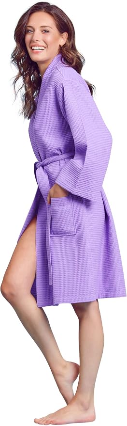 Soft Touch Linen Women's Kimono Waffle Robe-Luxurious & Absorbent & Quick Dry-Cotton & Polyester Blend