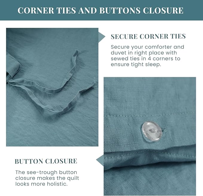 S VICTORY SYMBOL 100% Organic Linen Duvet Cover Set,Natural French Flax Bedding,1 Comforter Cover and 1 Pillowcase,2pcs Twin Size Soft Breathable Bedding Set(Stormy Blue)