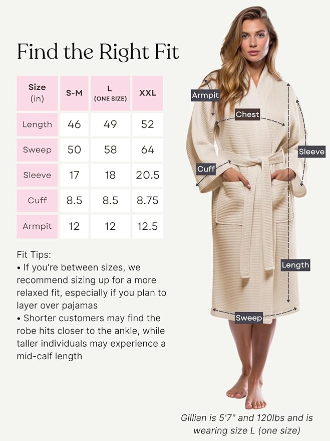 Turquaz Lightweight Waffle Knit Kimono Bathrobe - Soft Cotton Blend Spa Robe, Fast-Drying Full-Length Unisex Robes for Women