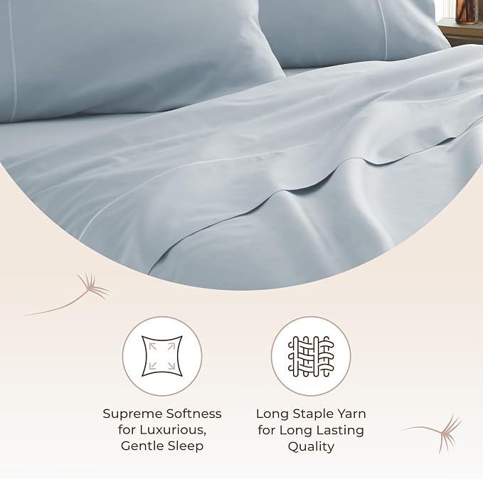 Certified Organic King Flat Sheet Only - 100% Organic Cotton Top Sheet with Luxurious Soft and Breathable 300 Thread Count Sateen Weave Finish - GOTS & Fairtrade Certified (Powder, King)