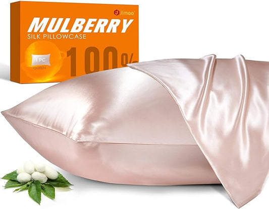 100% Mulberry Silk Pillowcase for Hair and Skin, 22 Momme Pure Natural Silk Pillow Case Both Sided with Zipper, Pillow Cover for Women Mom Men (Light Pink, Standard 20''×26'', 1 Pack)