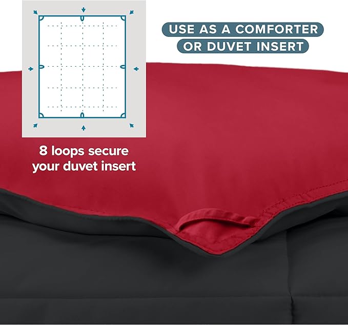 Bare Home Oversized Queen Comforter - Reversible Colors - Goose Down Alternative - Ultra-Soft - Premium 1800 Series - All Season Warmth - Bedding Comforter (Oversized Queen, Black/Red)