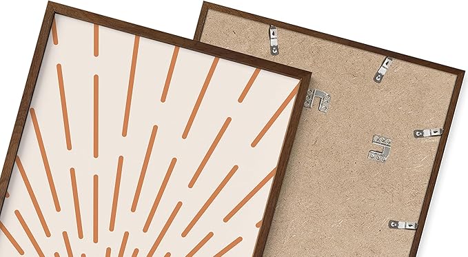 Minimalist Sunburst Wall Art Abstract Geometric Arch Earth Tones Terracotta Mid Century Modern 12x16 Inch Oak Wood Walnut Framed Boho Sunrise Print for Bedroom Living Room Decor