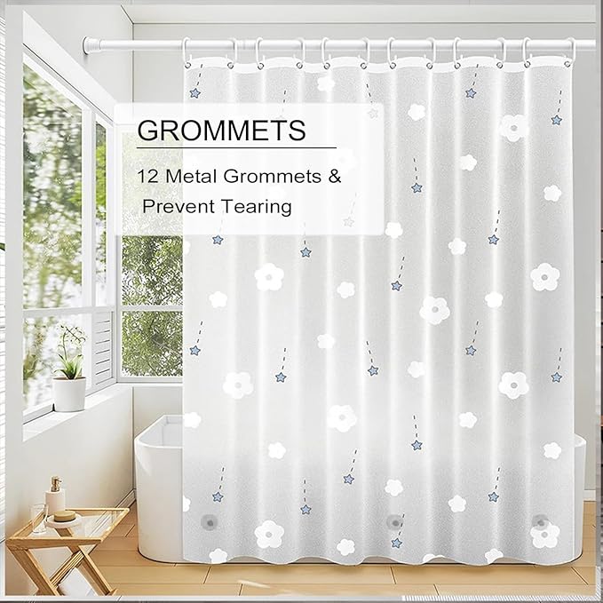 TIKABC Shower Curtain Liner, 4G PEVA Shower Liner, Plastic Waterproof Shower Curtains, 72x72 inch with Grommet Holes 3 Magnetic Weights