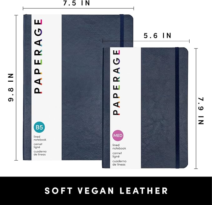 PAPERAGE Softcover Lined Journal Notebook (Navy), 160 Pages, Medium College Ruled Notebook, 5.6 inches x 7.9 inches - 100 GSM Thick Premium Paper, Soft Vegan Leather Journal for Home, Work & School