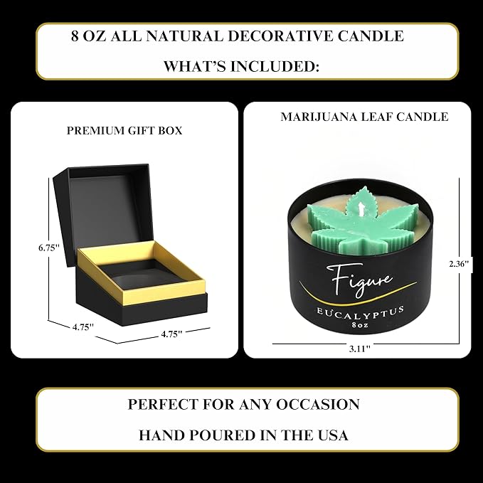 Cannabis Leaf Eucalyptus Scented Candle | All Natural for Cannabis Lovers | Hand-Poured Aromatherapy | Organic Soy & Beeswax Blend | 100% Beeswax Wick | Essential Oils | Gift Box Included