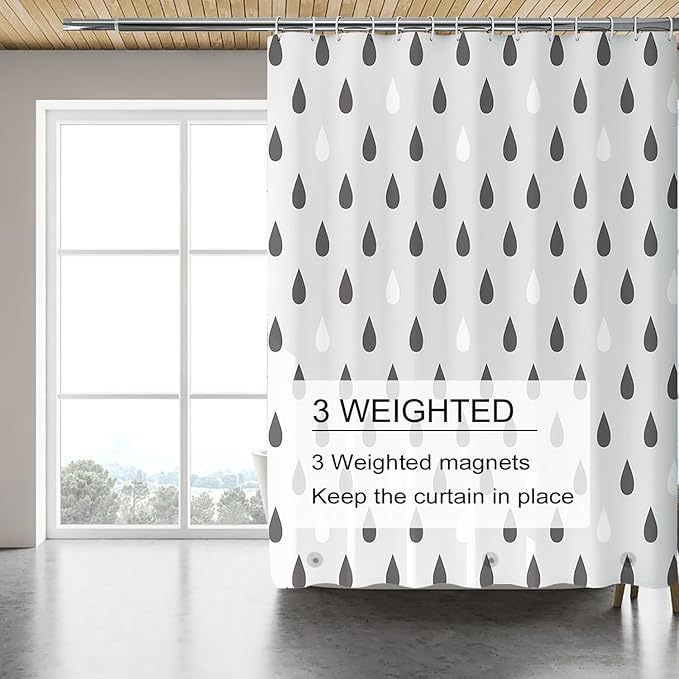 TIKABC Shower Curtain Liner, 4G PEVA Shower Liner, Plastic Waterproof Shower Curtains, 72x72 inch with Grommet Holes 3 Magnetic Weights