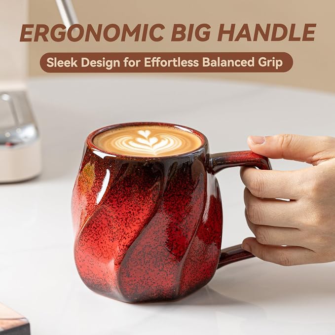 Autumn Ember Ceramic Coffee Mug - 17 oz Unique Reactive Glaze Coffee Cup with Ergonomic Large Handle, Ceramic Mug for Office Home, Birthday Gift for Men Women