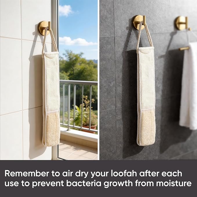 2 Pack Egyptian Loofah Back Scrubber for Shower, Loofah with Handle for Men and Women, Natural Loofah Sponge Exfoliating Body Back Scrubber
