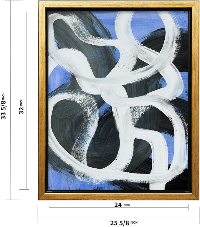 Monem Art Bold Blue Brushstroke Abstract Print - Modern Textured Line Art Poster - Wall Decor for Living Room, Bedroom or Office - 24x32 Gold Framed CANVAS Wall Art by Mareike Bohmer
