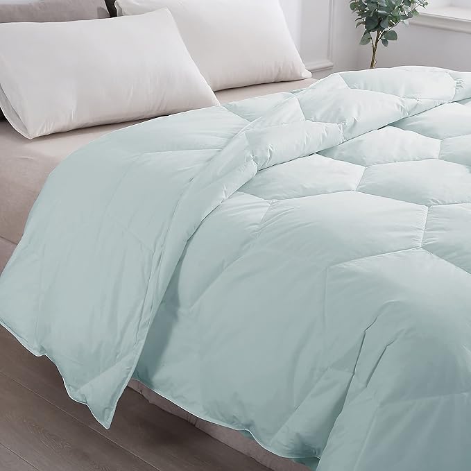Feather and Loom Honeycomb Stitch Down Alternative All Season Comforter - Soft and Easy Care Microfiber Cover, Hypoallergenic High Loft Fill, Machine Wash - Color: Dusty Aqua | Size: Full/Queen