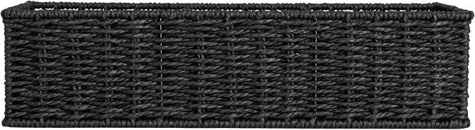 Household Essentials Handwoven Paper Rope Rectangular Storage Basket, Black