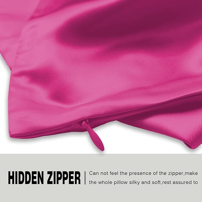 Mulberry Silk Pillowcase for Hair and Skin Standard Size 20"X 26" Pillow Case with Hidden Zipper Soft Breathable Smooth Cooling Silk Pillow Covers for Sleeping (Hot Pink,Standard,1Pcs)