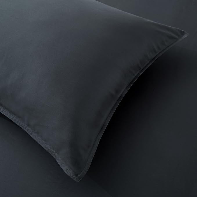 Luxury Bamboo Market | Queen Envelope Pillowcase Set | 100% Viscose Made from Bamboo | Organically Grown | Ultra Soft | Cooling | 2pcs [Charcoal Grey]