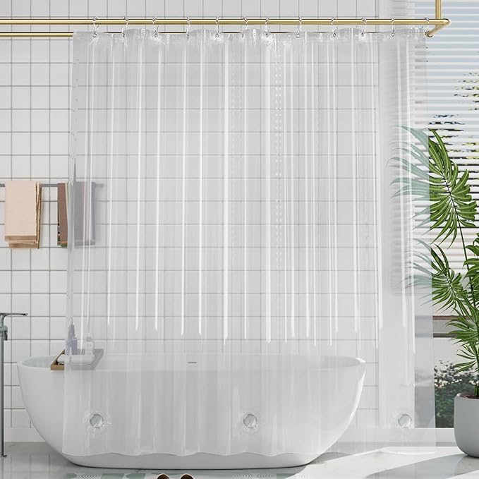 AmazerBath Extra Long Shower Curtains 96 Length, Tall Shower Curtain Liner Clear 72x96 Inches, Premium PEVA, Bathroom Accessories with 3 Weighted Stones and 12 Rustproof Grommets