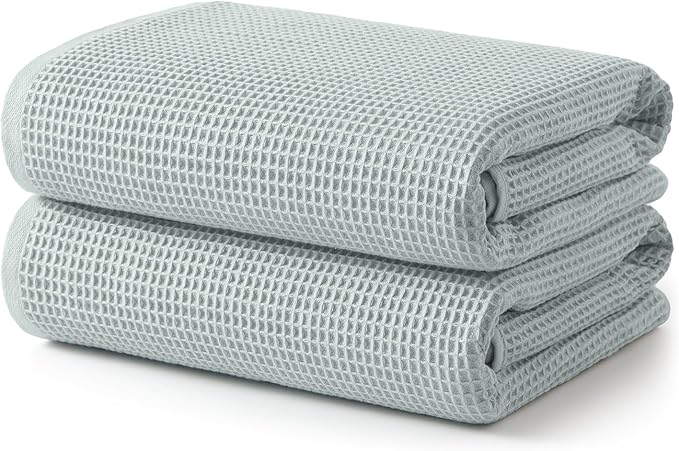 ecolook Waffle Bath Towel Set of 2, 100% Cotton Lightweight & Quick-Dry Bath Towels, Ultra-Absorbent and Breathable, Lint-Free Hotel & Spa Towels for the Bathroom, Gym, and Travel - Light Gray