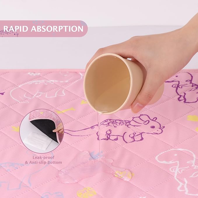 IEUUMLER Washable Pee Pads for Dogs, 2 Pack Non-Slip & Waterproof Whelping Pad, Reusable Puppy Potty Training With Fast Absorbent for Playpen EU007 (Pink Dinosaur, 24"X48"-2pcs)